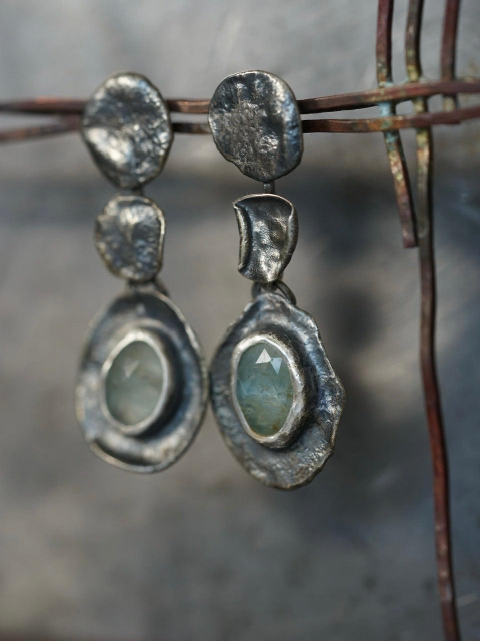 Melted series, aquamarine earrings