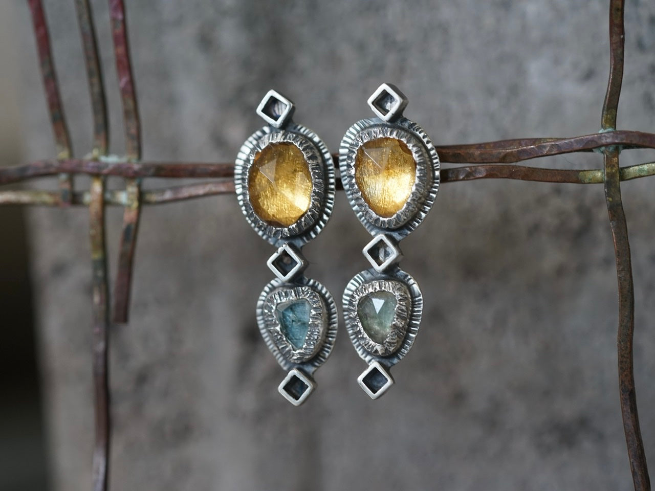Citrine and tourmaline post earrings