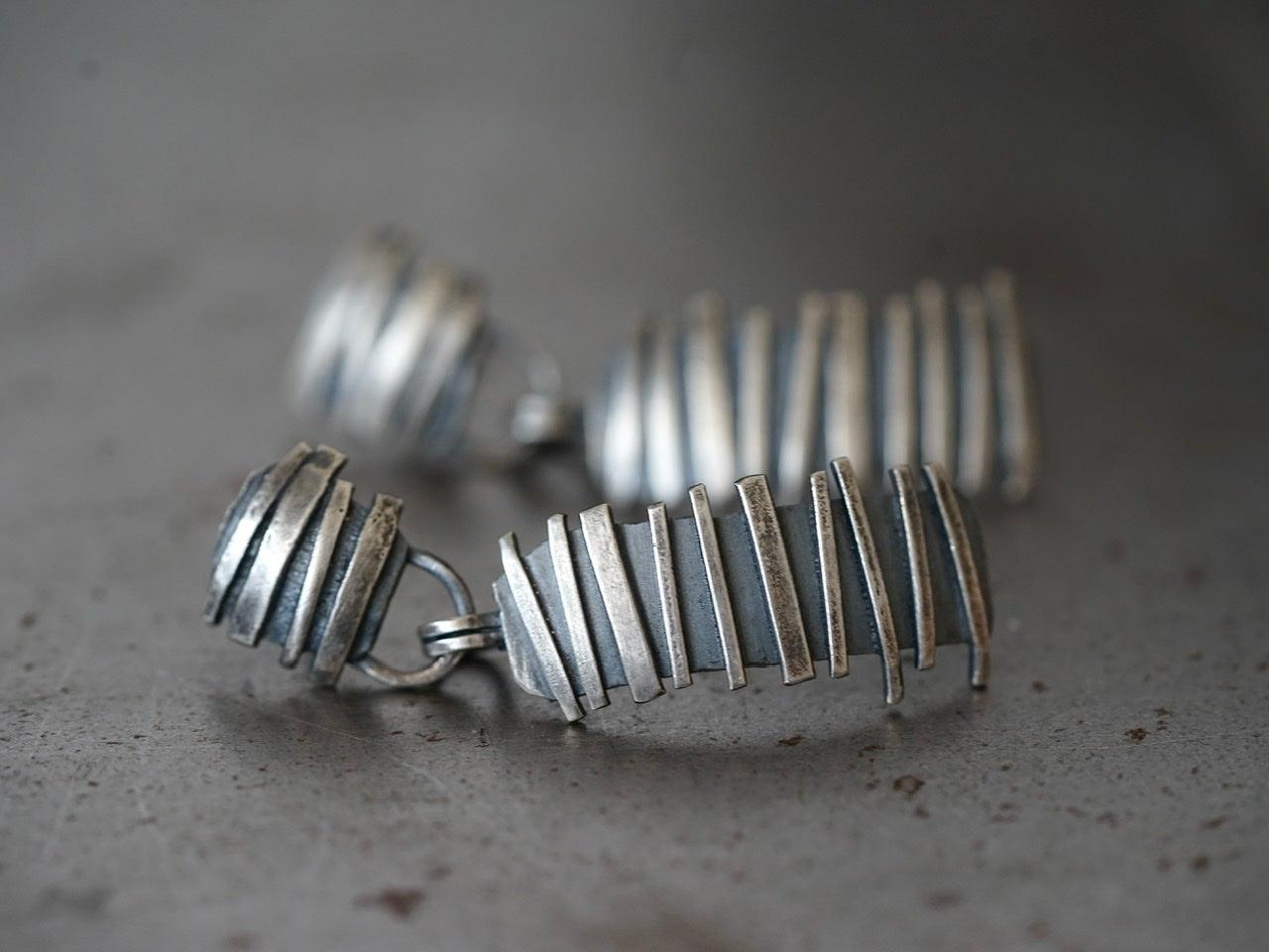 Remnants/ withered series, horizontal  stripes sterling silver earrings