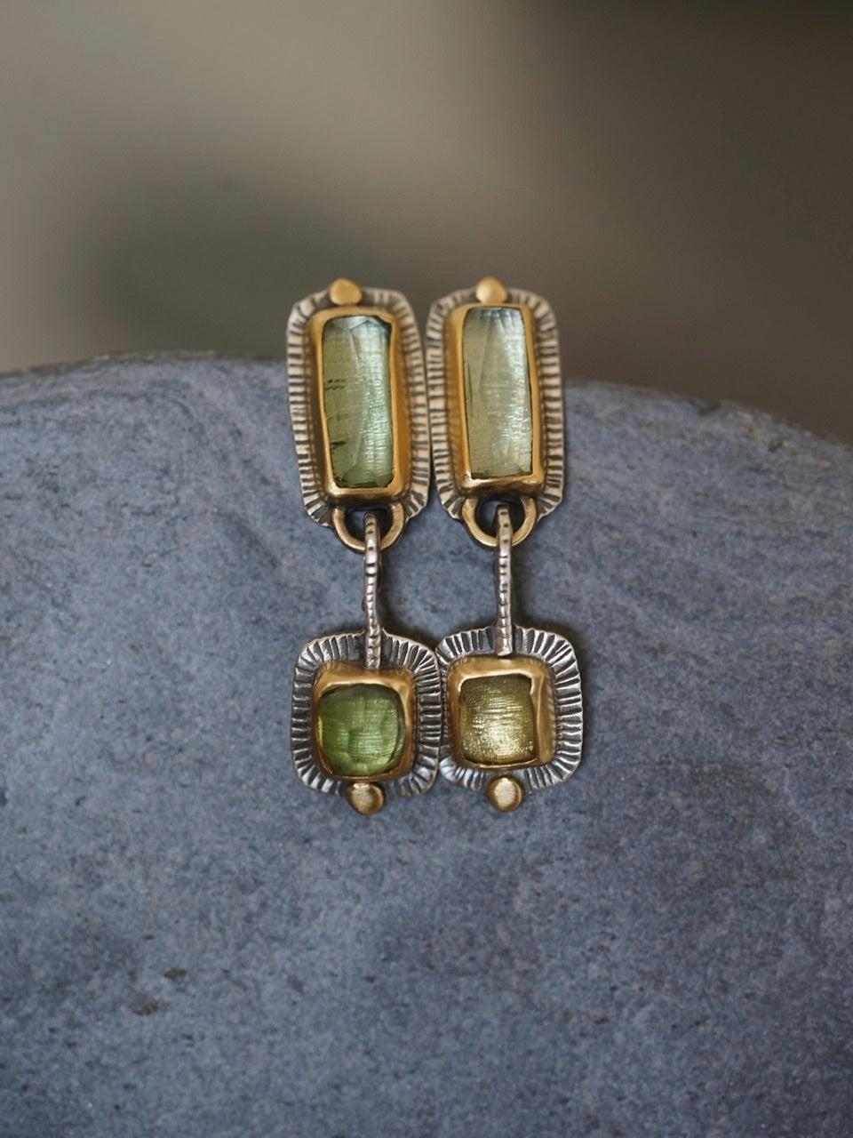 RESERVED for Ness, payment 2/2 Green tourmaline and 22k gold dangly drop earrings