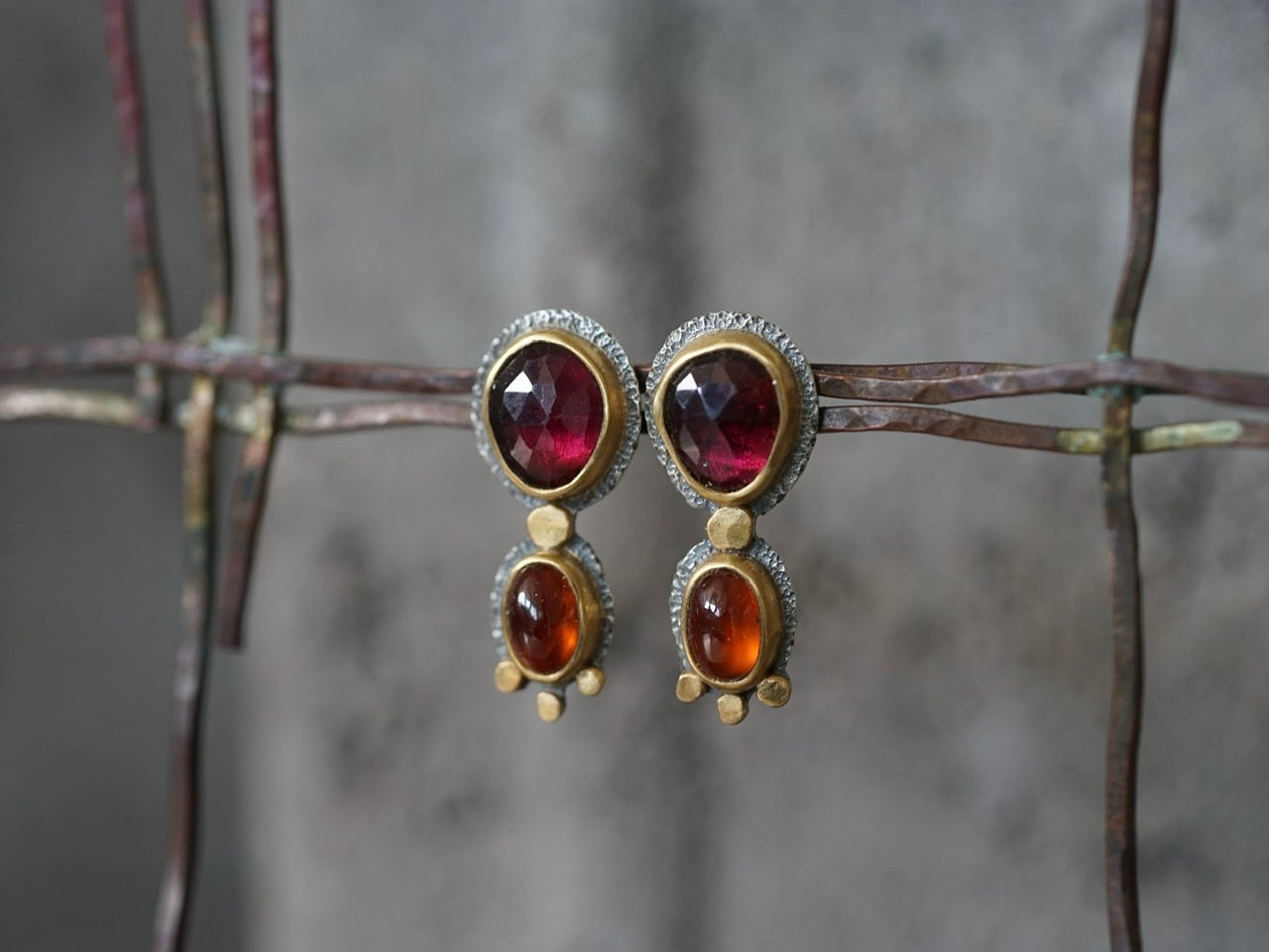 Garnet and Gold post earrings