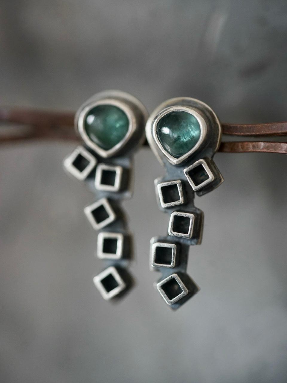 Teal tourmaline post earrings