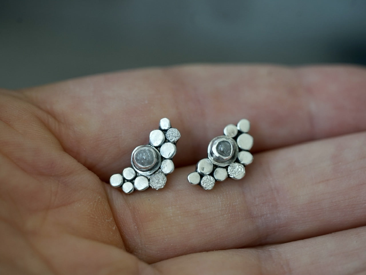 raw diamond and sterling silver cluster earrings