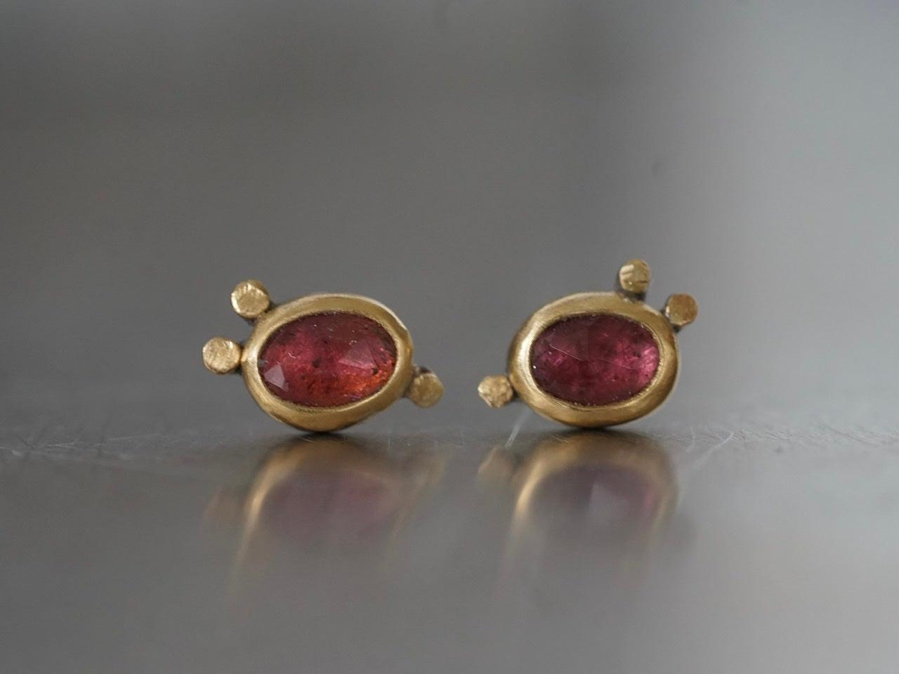 Rose cut pink tourmaline and 22k gold post earrings