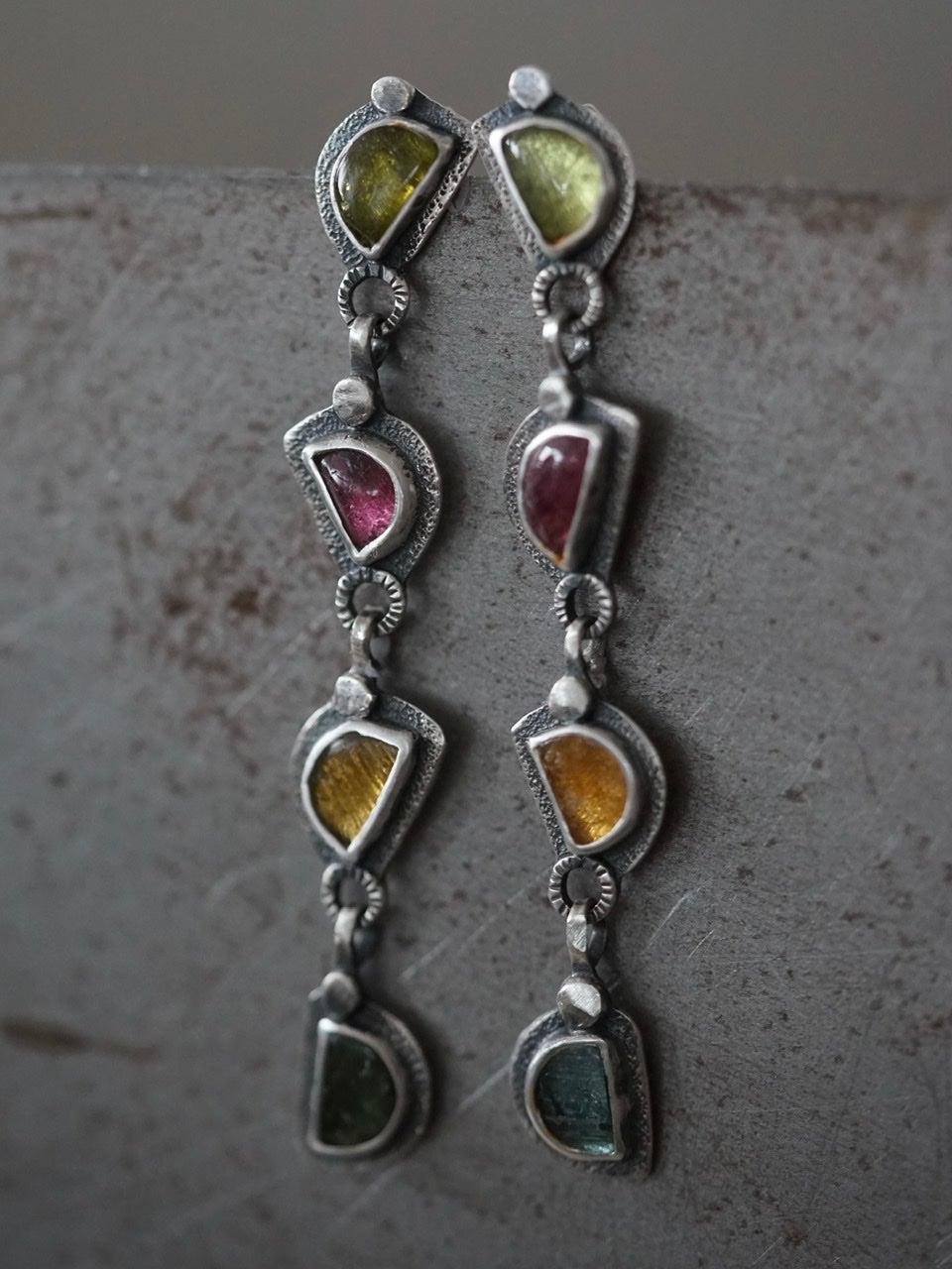 Long colourful tourmaline earrings