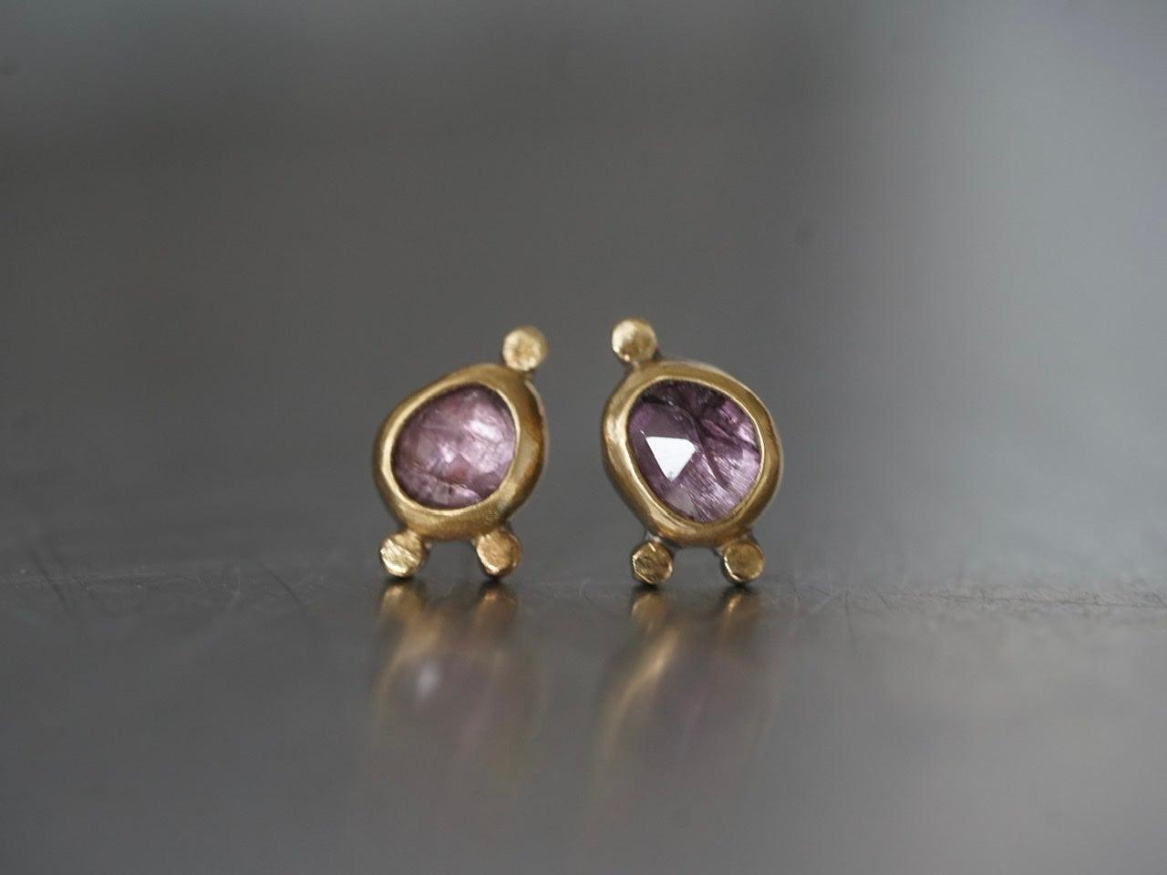 Lavender purple spinel and22k gold post earrings