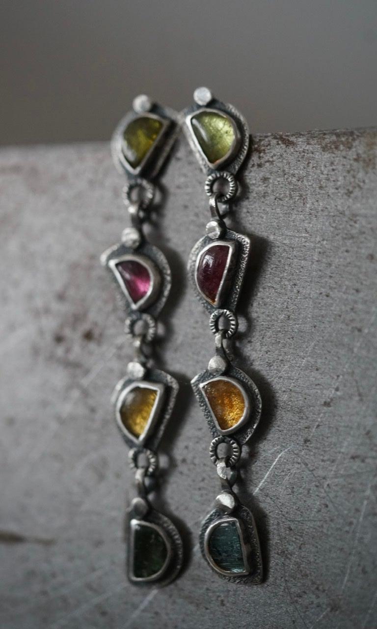 Long colourful tourmaline earrings