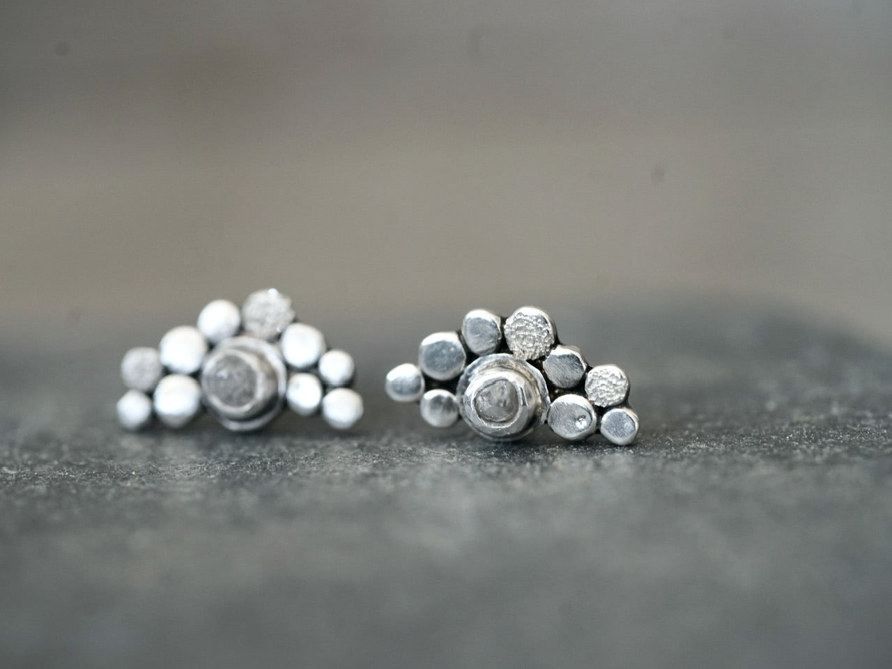 raw diamond and sterling silver cluster earrings