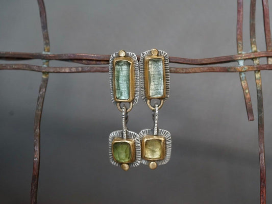 RESERVED for Ness, payment 1/2 Green tourmaline and 22k gold dangly drop earrings
