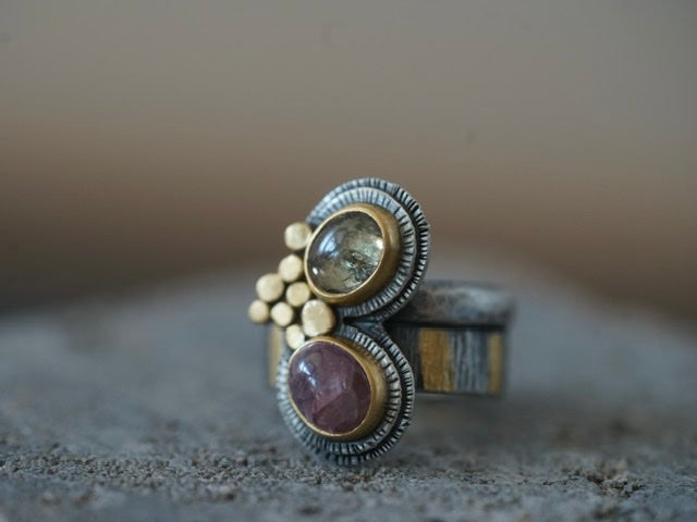 Opulent sapphire and gold ring, size 6.25