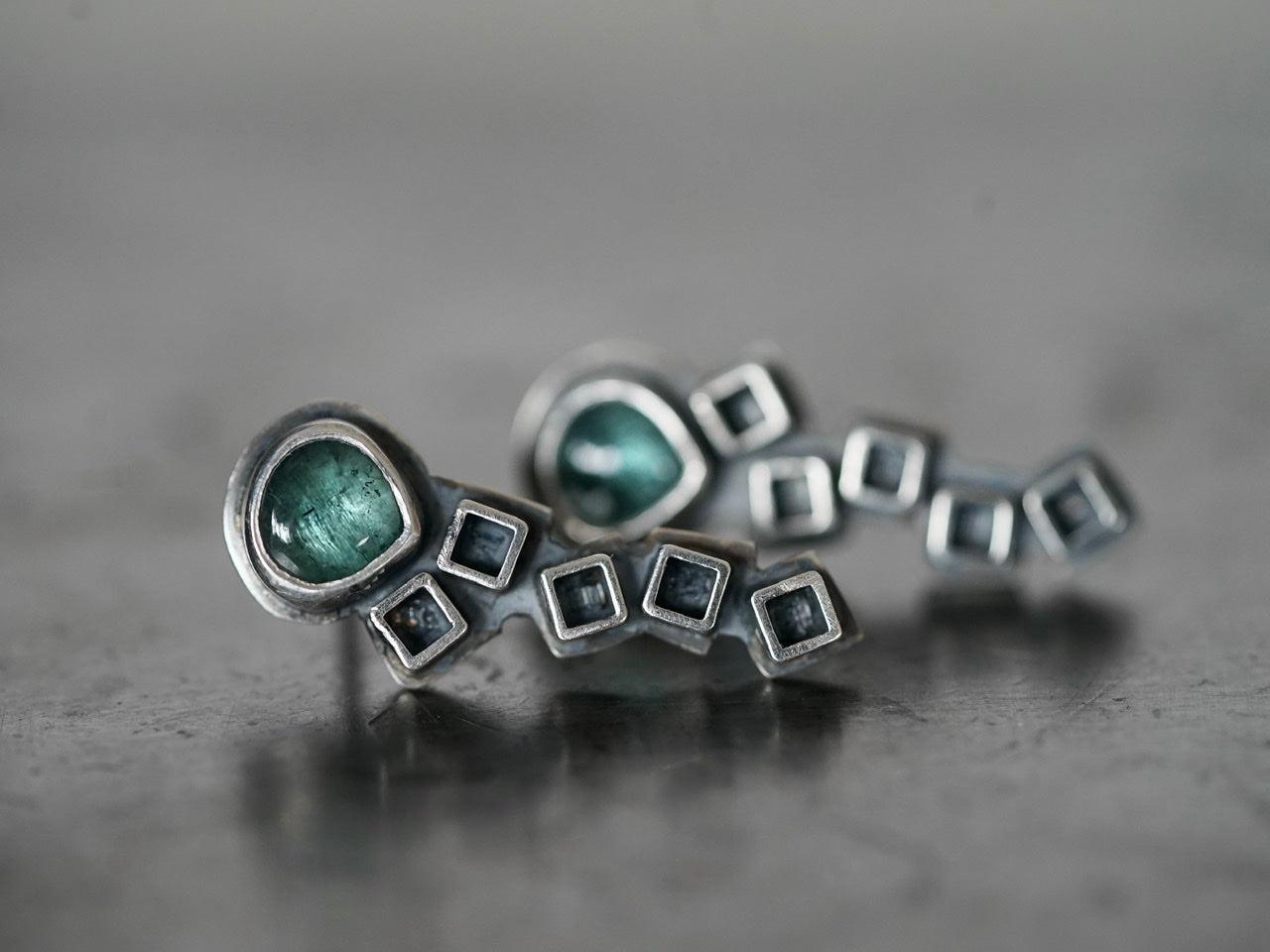 Teal tourmaline post earrings