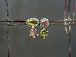 tiny creatures asymmetrical tourmaline post earrings