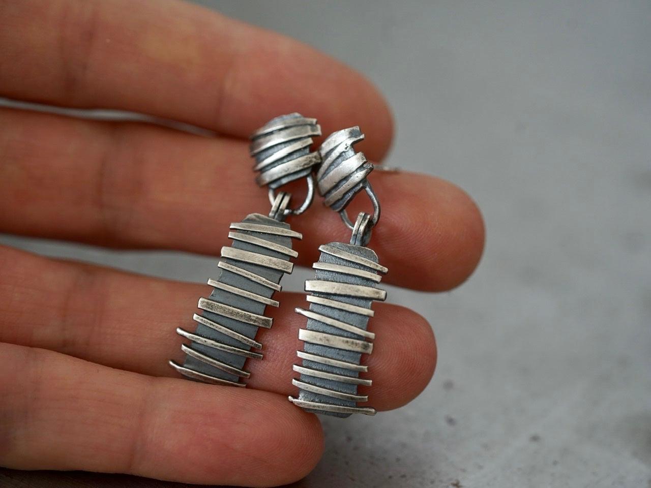 Remnants/ withered series, horizontal  stripes sterling silver earrings