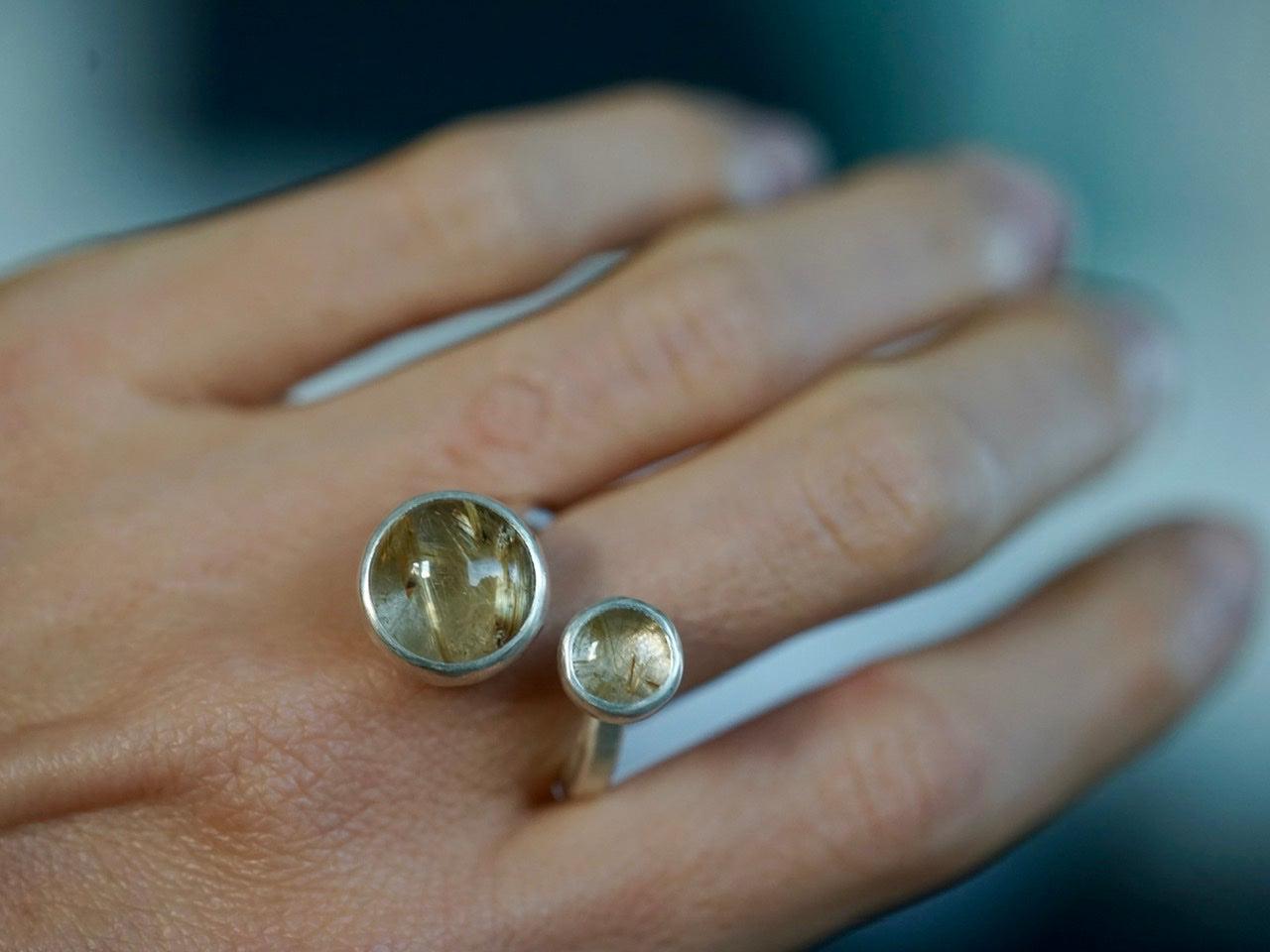 Golden rutile quartz spiral ring