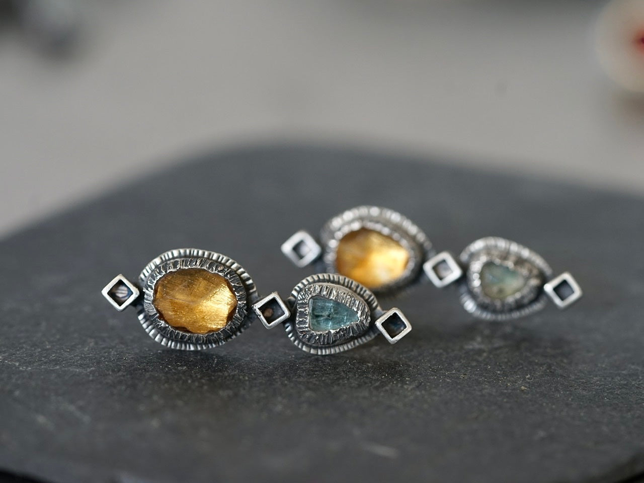 Citrine and tourmaline post earrings