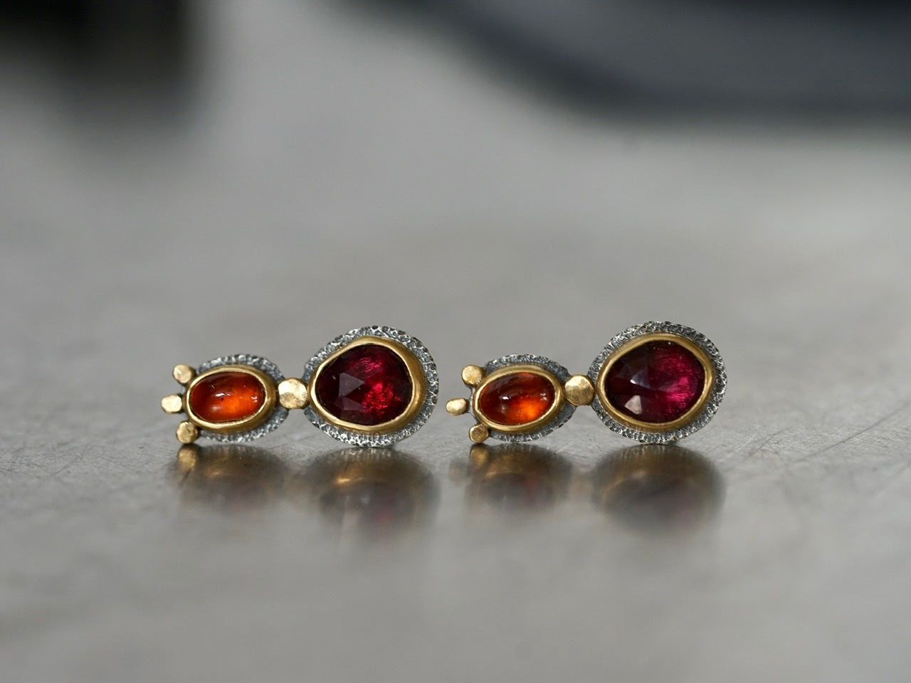 Garnet and Gold post earrings