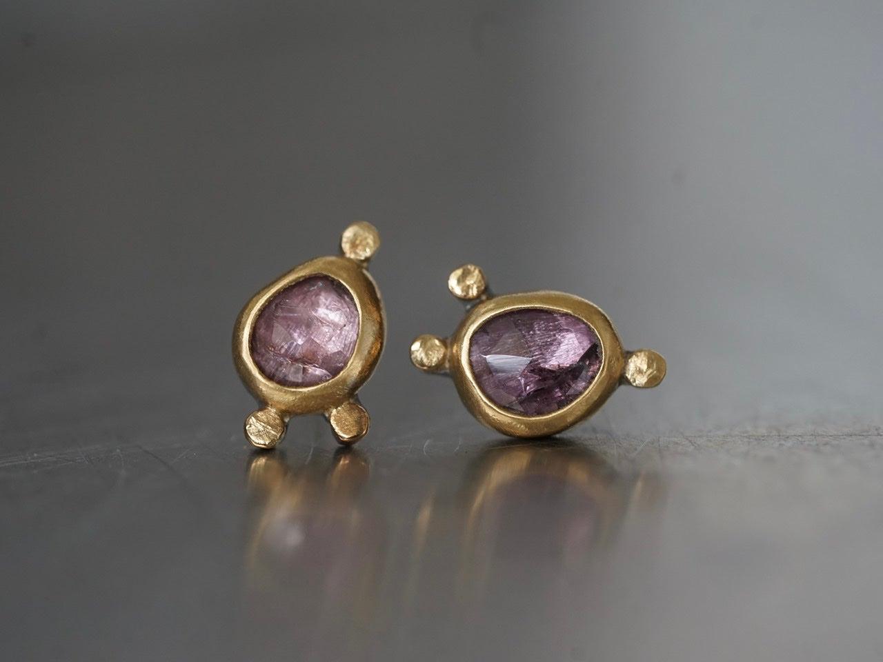 Lavender purple spinel and22k gold post earrings
