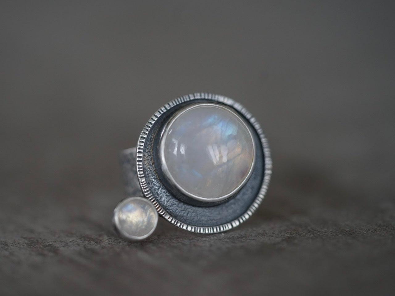 Moonstone satellite ring, size 7