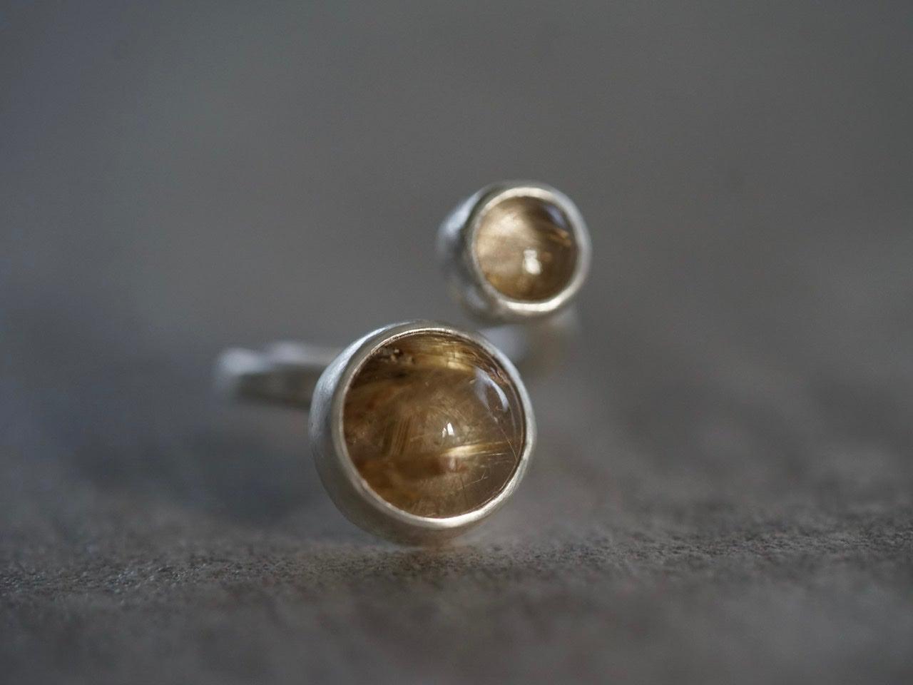 Golden rutile quartz spiral ring