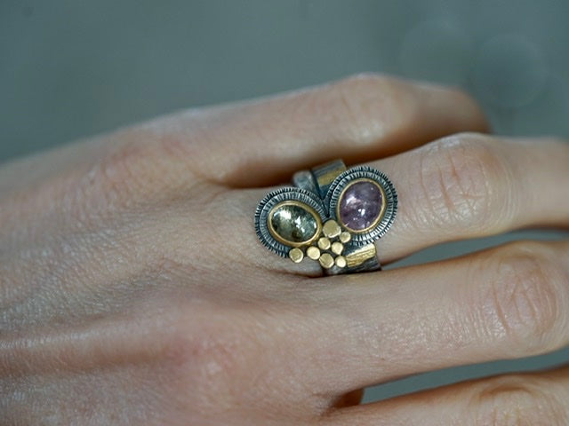 Opulent sapphire and gold ring, size 6.25