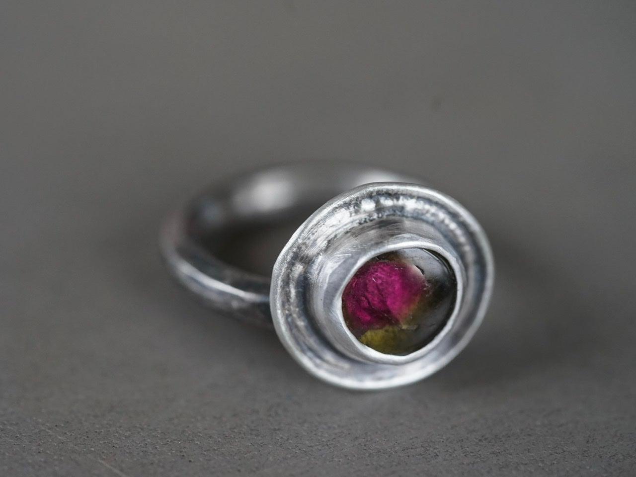 Layered raw tourmaline ring, size 6.5