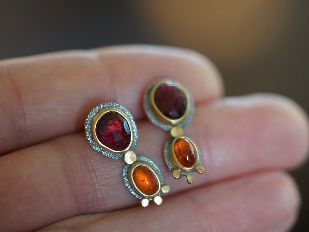 Garnet and Gold post earrings