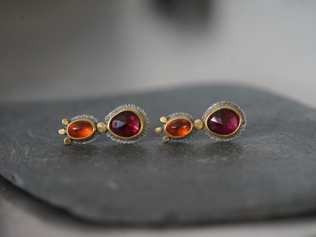 Garnet and Gold post earrings