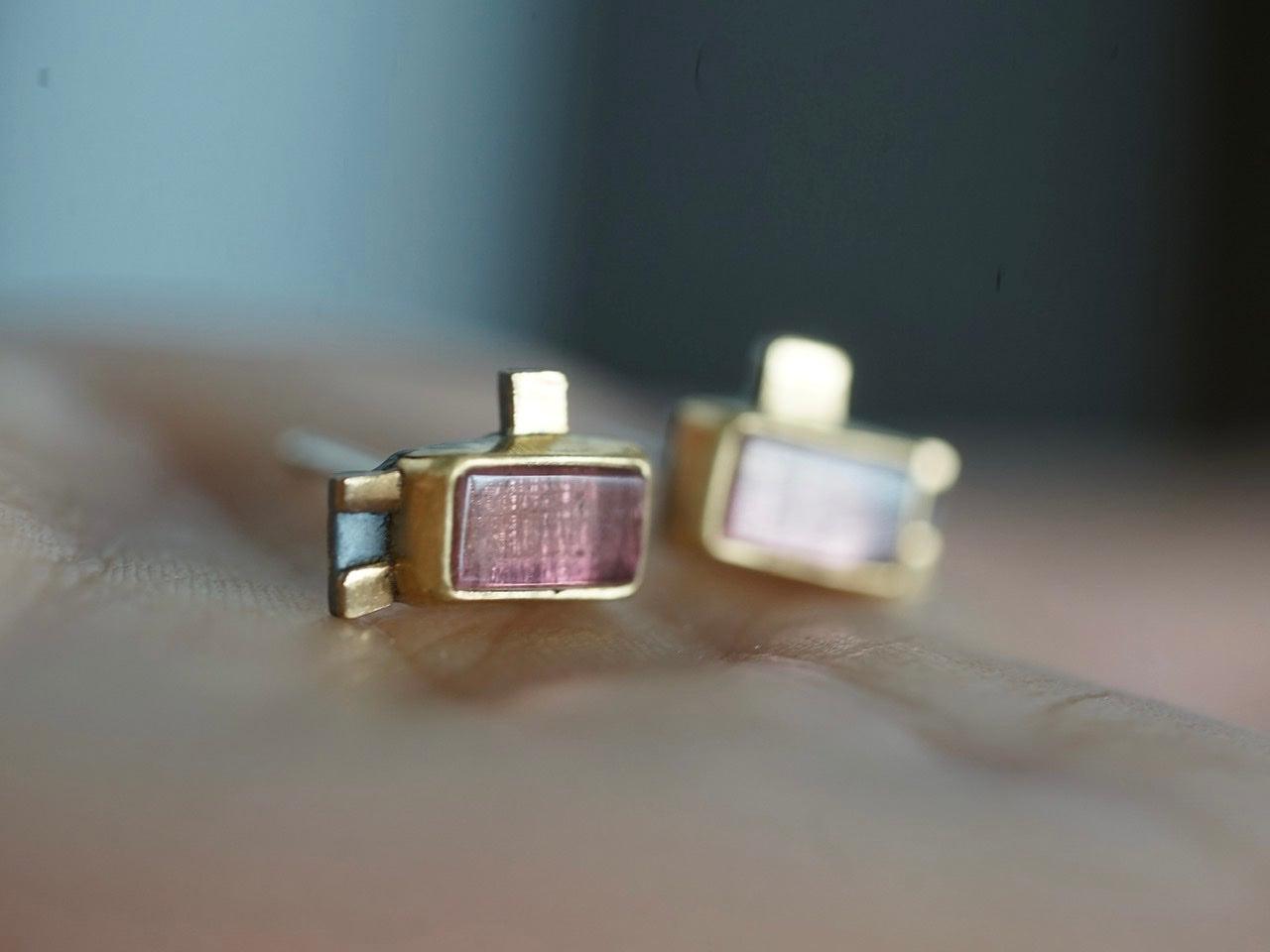 Rose coloured tourmaline and 22k gold post earrings
