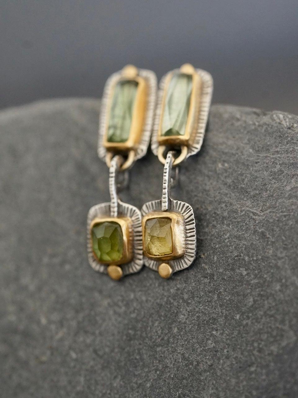 RESERVED for Ness, payment 2/2 Green tourmaline and 22k gold dangly drop earrings