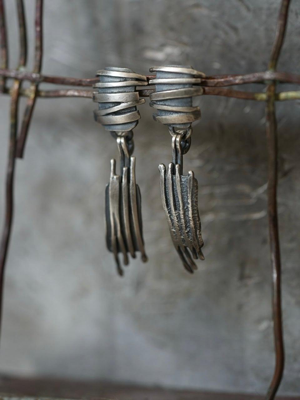 Remnants/ withered series, vertical stripes sterling silver earrings