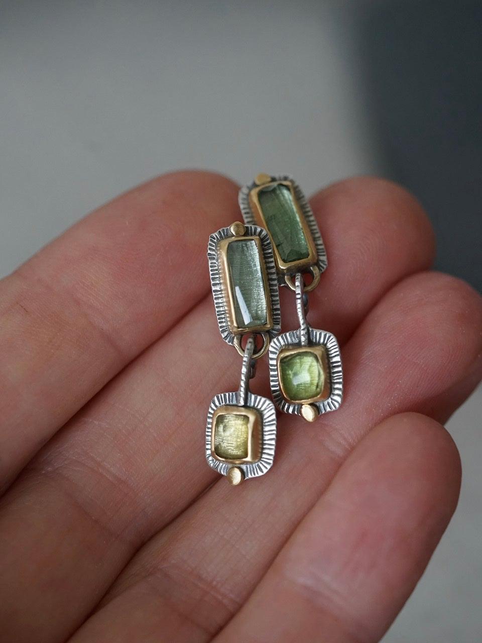 RESERVED for Ness, payment 2/2 Green tourmaline and 22k gold dangly drop earrings