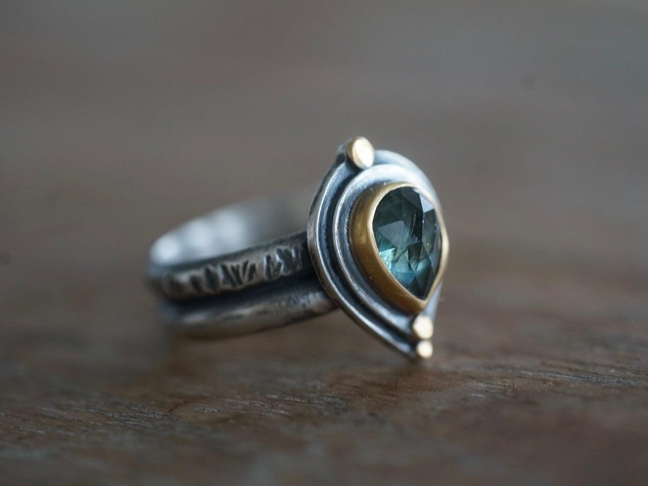 Teal blue sapphire ring size 8
