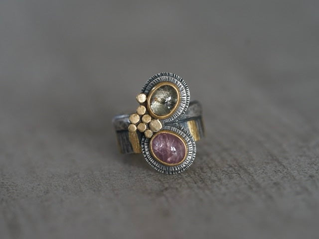 Opulent sapphire and gold ring, size 6.25