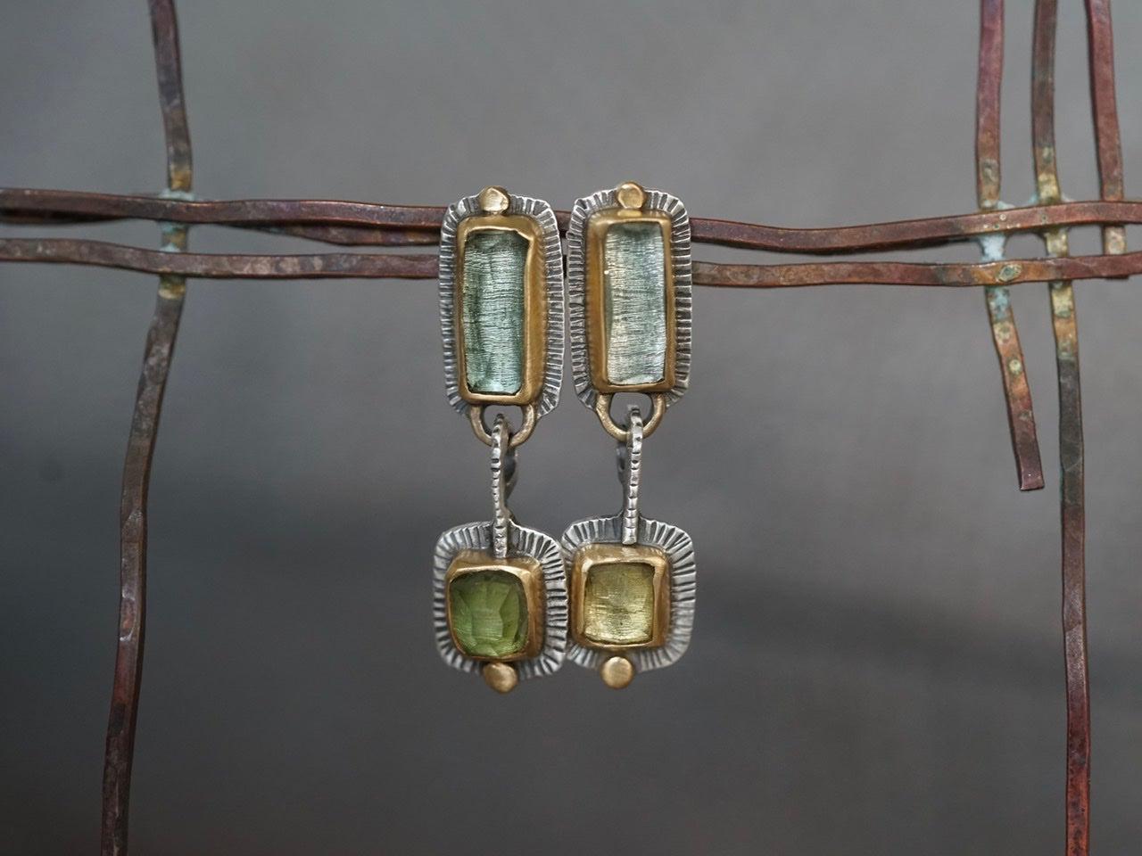 RESERVED for Ness, payment 2/2 Green tourmaline and 22k gold dangly drop earrings