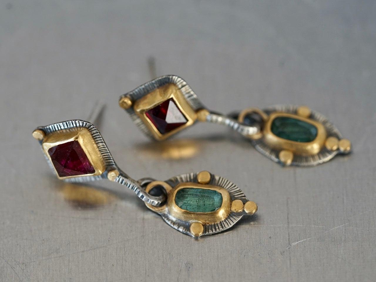 Tourmaline and 22k gold drop earrings