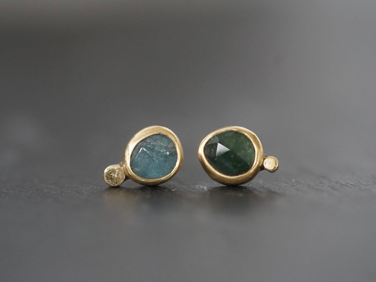 Blue and green sapphire elegant post earrings