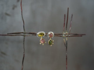 tiny creatures asymmetrical tourmaline post earrings