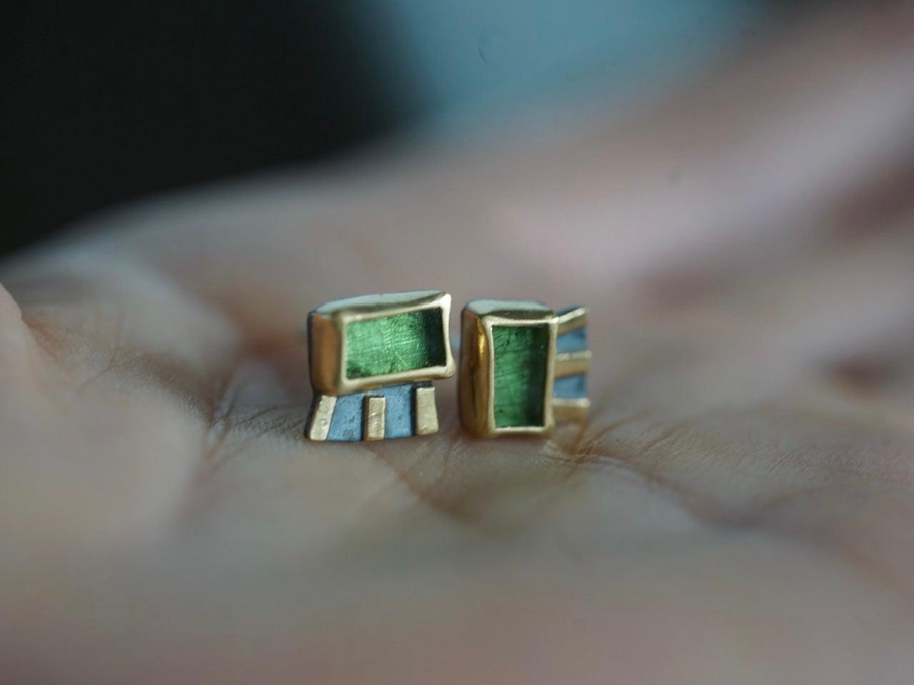 Green tourmaline and 22k gold earrings