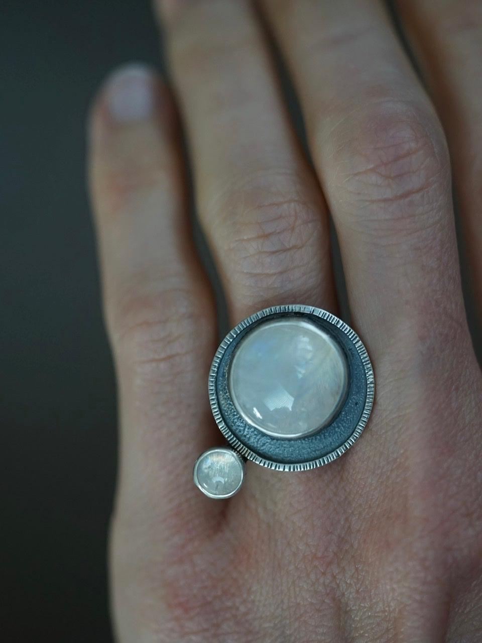 Moonstone satellite ring, size 7