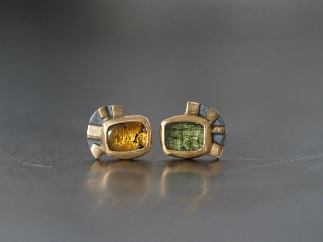 Green and yellow tourmaline with22k gold post earrings