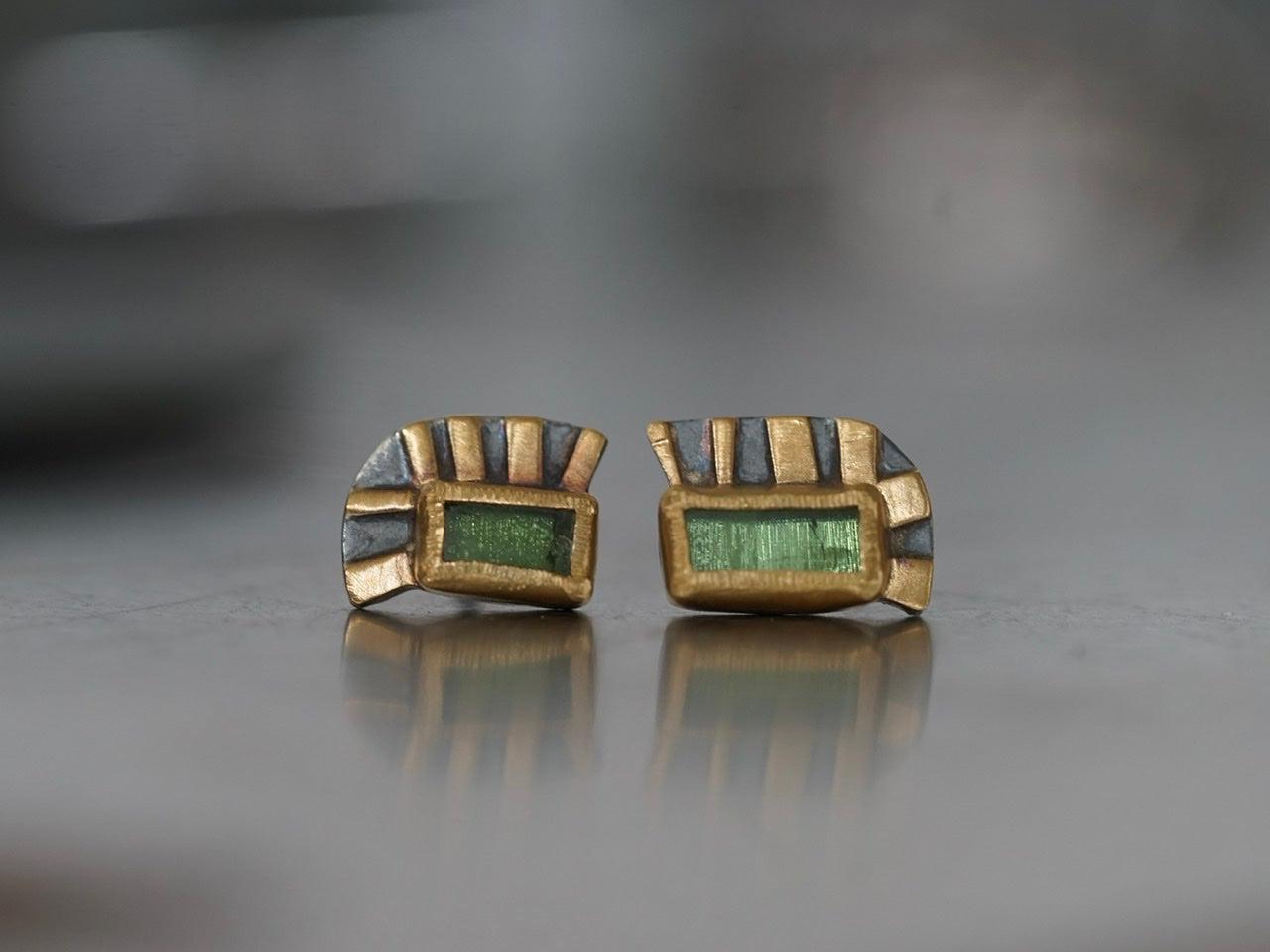 Unique green tourmaline and 22k gold post earrings