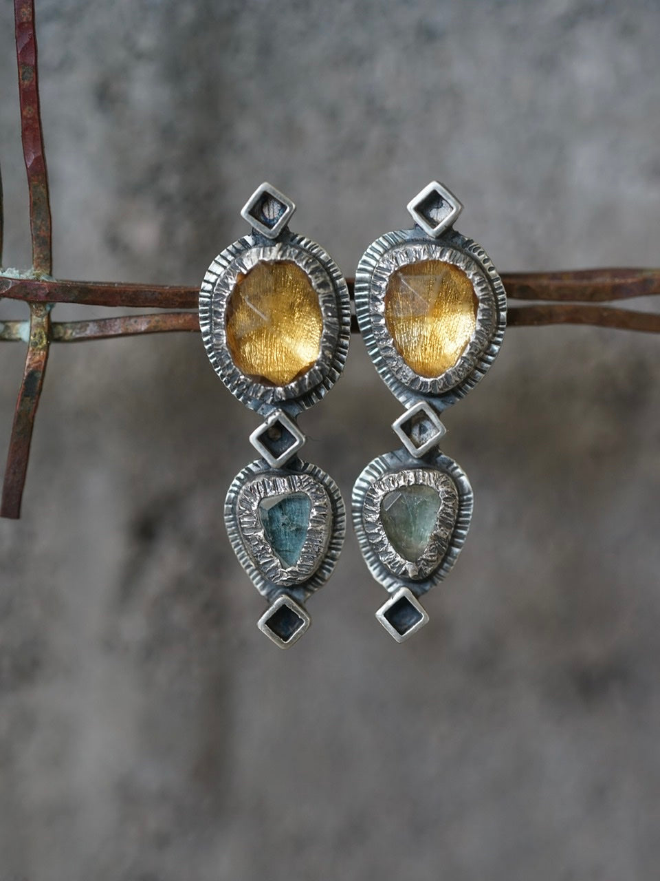 Citrine and tourmaline post earrings