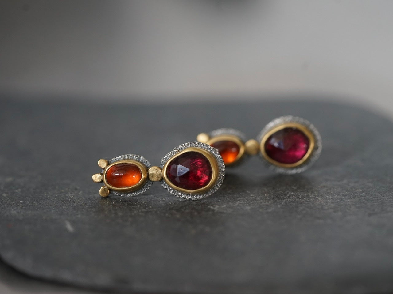 Garnet and Gold post earrings