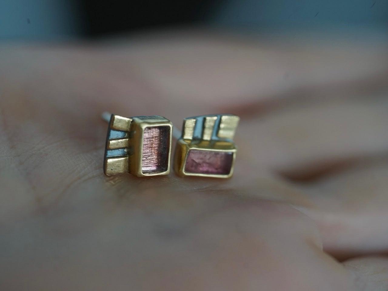Rose tourmaline and 22k gold post earrings