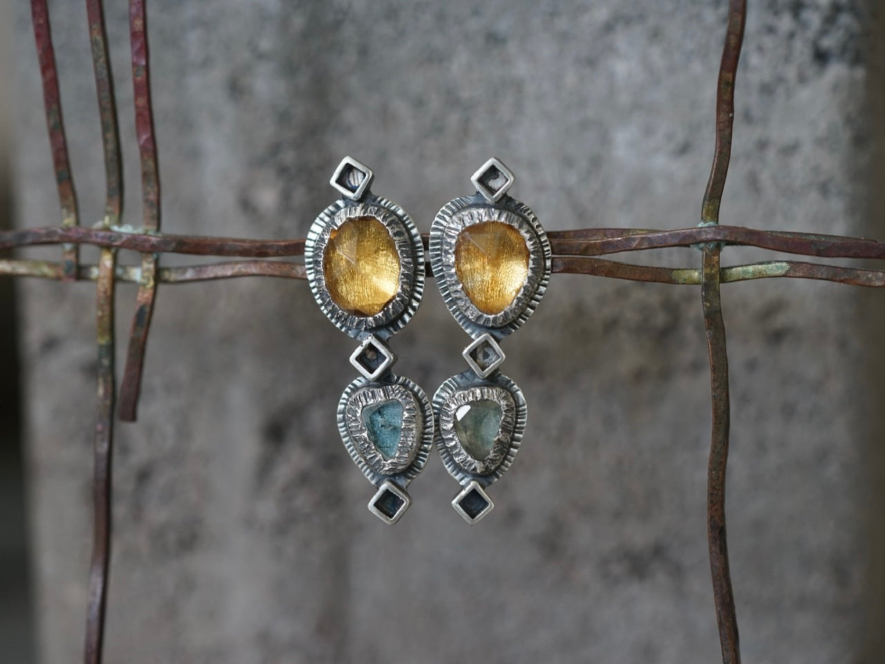 Citrine and tourmaline post earrings