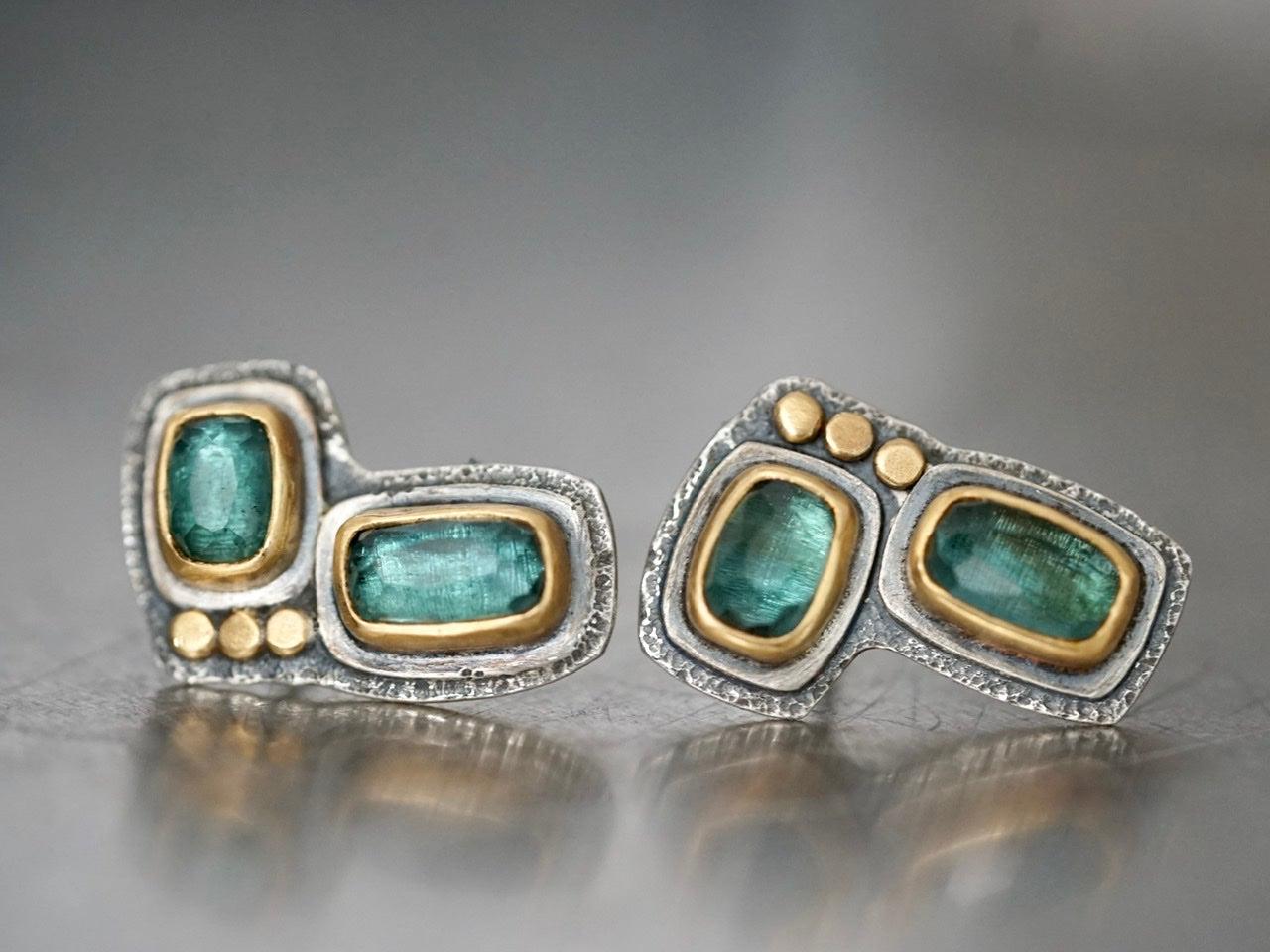 Teal blue tourmaline and 22k gold post earrings