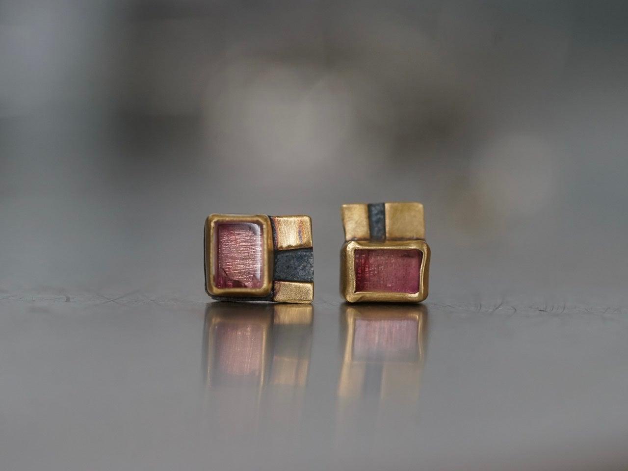 Rose colored tourmaline and 22k gold post earrings