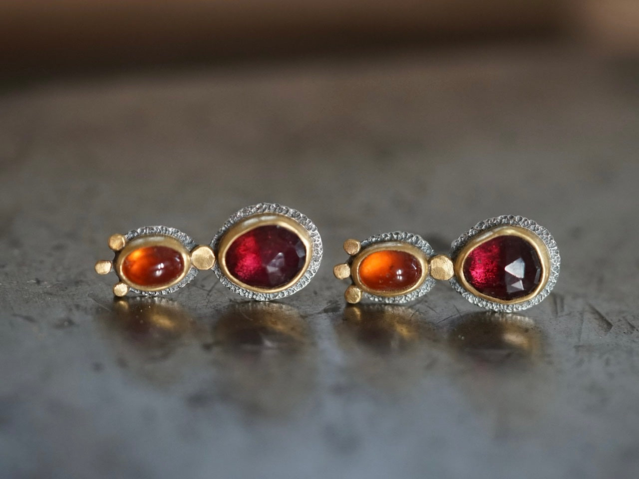 Garnet and Gold post earrings