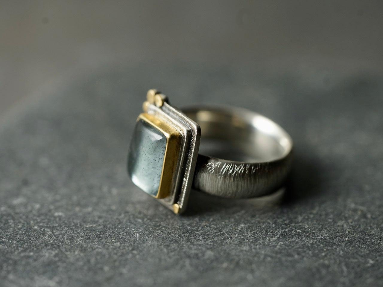 Rectangular aquamarine and 22k gold statement ring, size 7.5