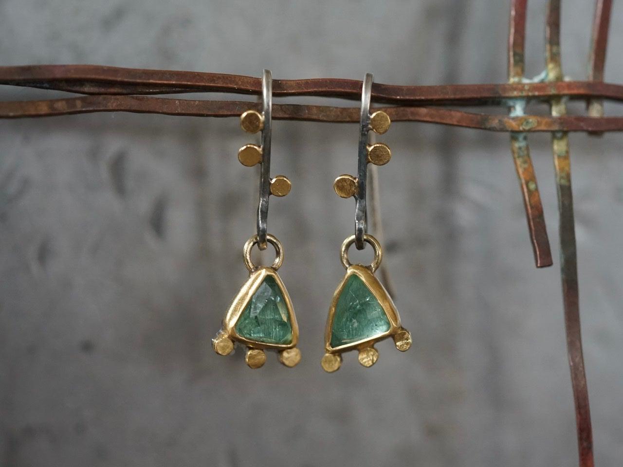 Exquisite delicate tourmaline and 22k gold drop earrings